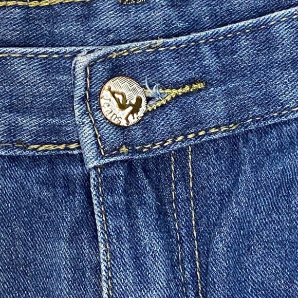 Jeans Low Rise Y2K Style Distressed Cut-Off Raw Hem Denim Blue Jean Shorts Sz 33 - Picture 5 of 9